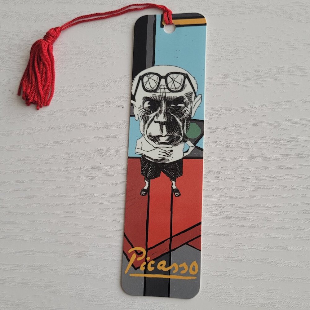 Vintage Pablo Picasso bookmark Steven Cragg Caricature tassel 80s 90s, KBO-12866